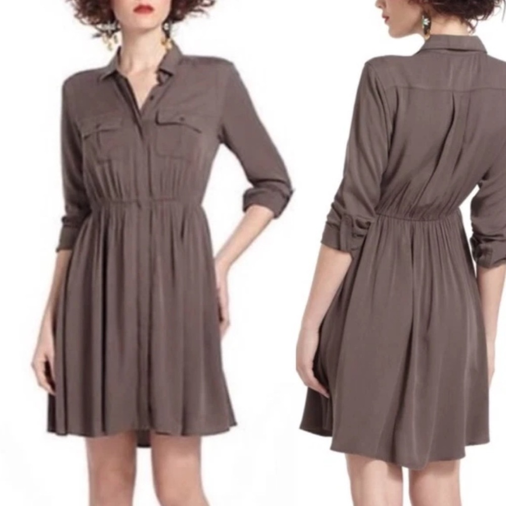 Anthropologie Dakota Shirt Dress Maeve Olive Button Down Size Small (#3)